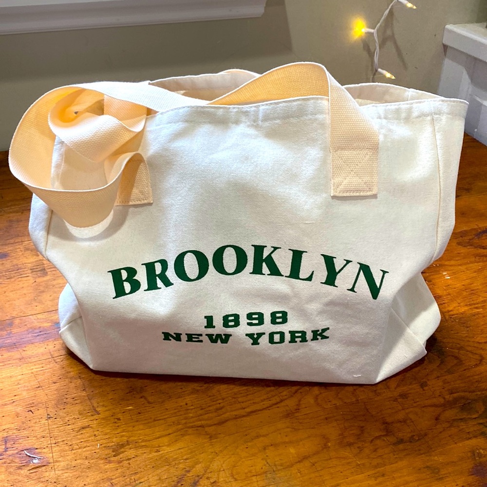 CANVAS TOTE 👜 ~ Evergreen Lettering 🌲~ “BROOKLYN 1898 NEW YORK”